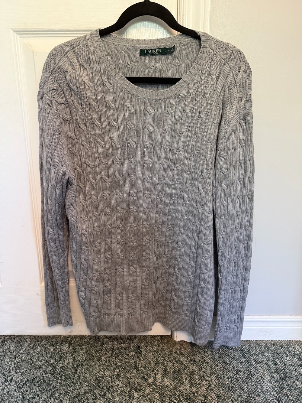 Lauren Ralph Lauren Grey Cable Knit Crewneck Sweater OBO
